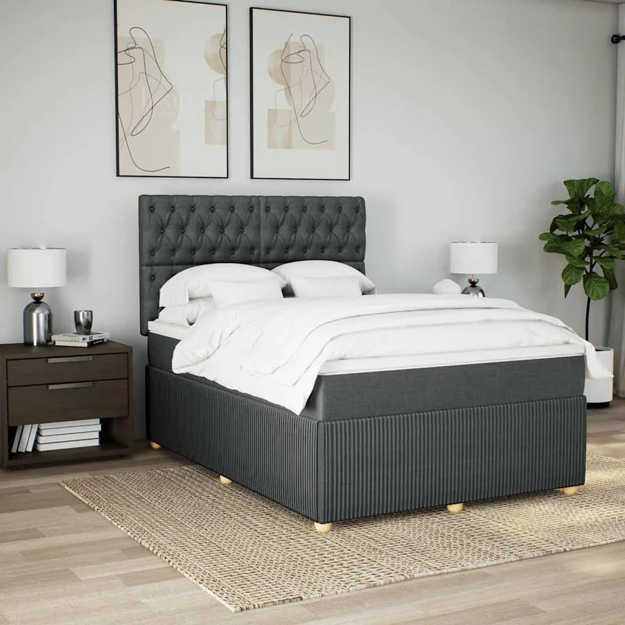 Sommier à lattes de lit avec matelas Gris foncé 140x200cm Tissu - 5