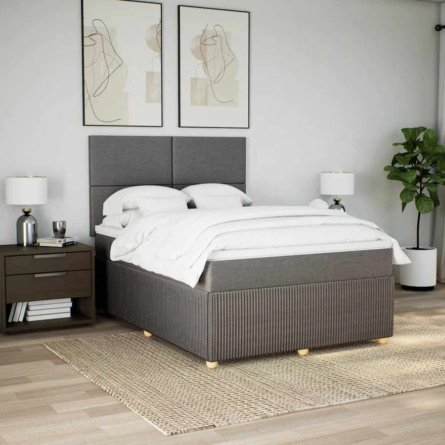 Sommier à lattes de lit avec matelas Taupe 160x200 cm Tissu - 3