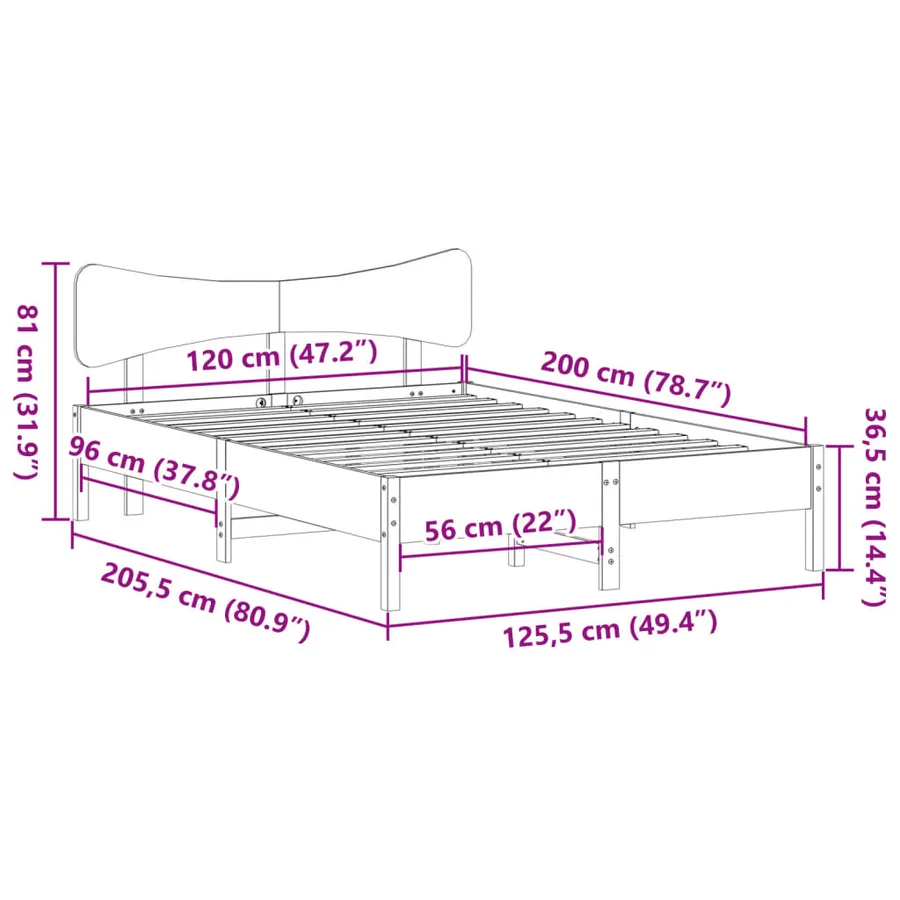 Cadre de lit sans matelas cire marron 120x200cm bois pin massif - 11