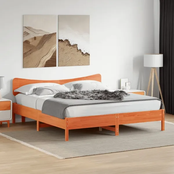 Cadre de lit sans matelas cire marron 160x200cm bois pin massif