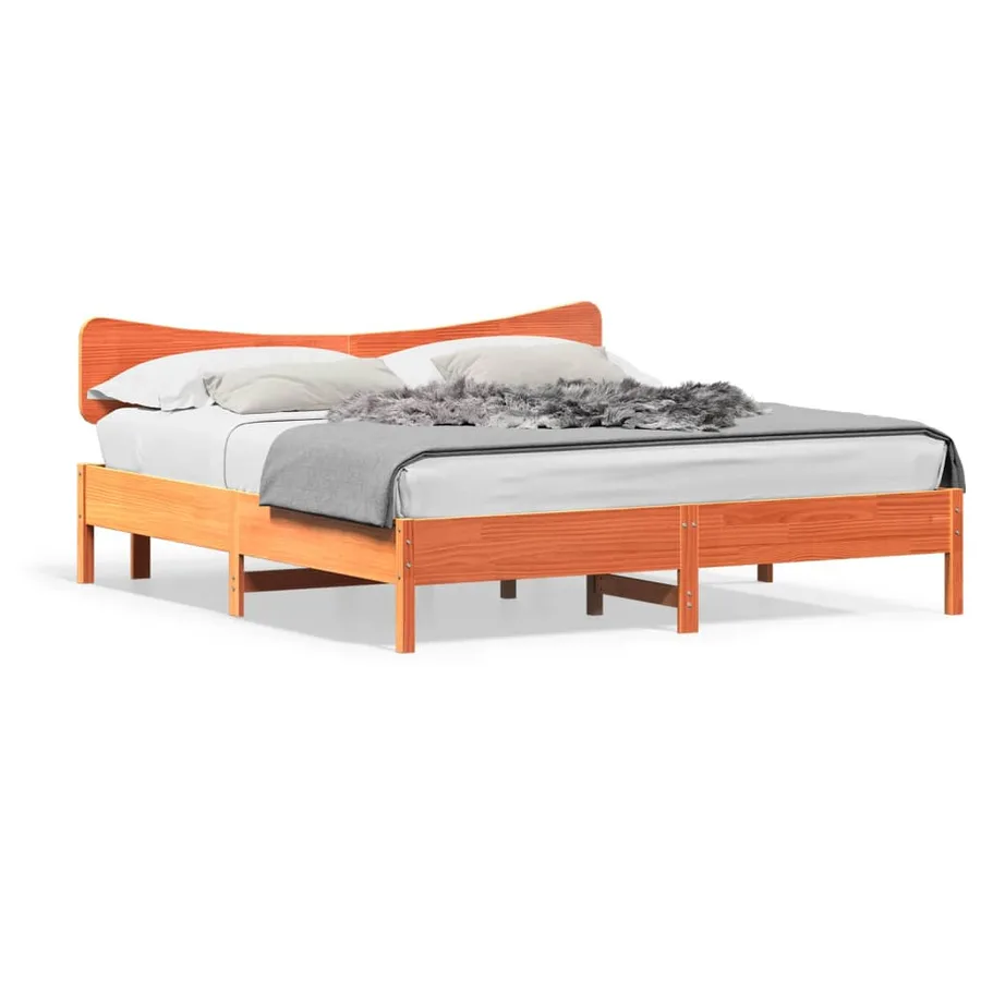 Cadre de lit sans matelas cire marron 160x200cm bois pin massif - 2