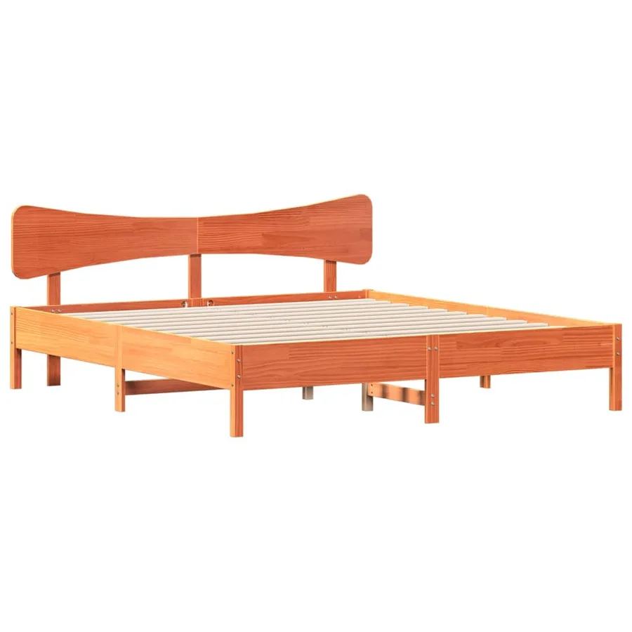 Cadre de lit sans matelas cire marron 160x200cm bois pin massif - 3