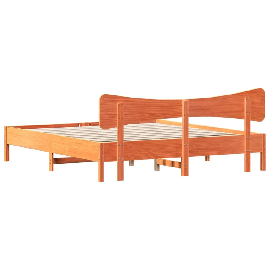 Cadre de lit sans matelas cire marron 160x200cm bois pin massif - 8