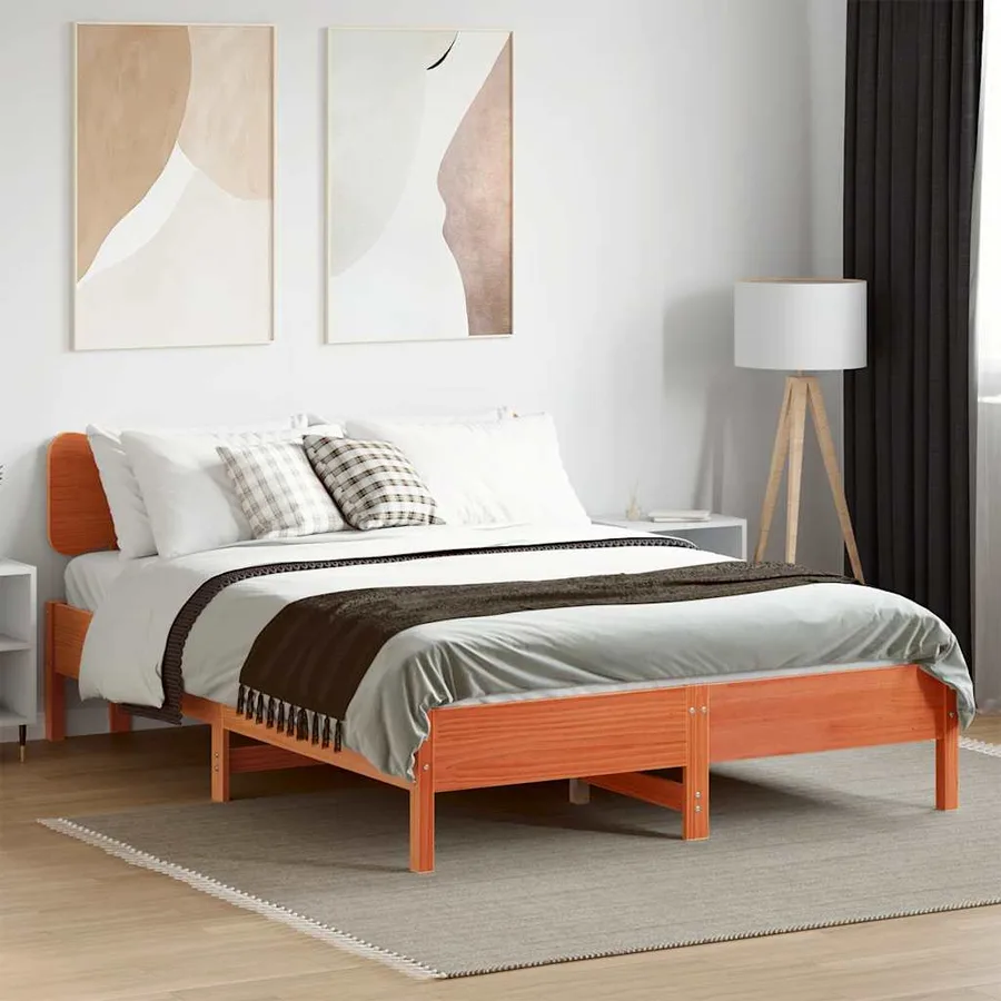 Cadre de lit sans matelas cire marron 135x190cm bois pin massif - 3