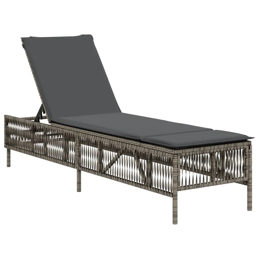 Chaise longue avec coussin gris résine tressée - 2