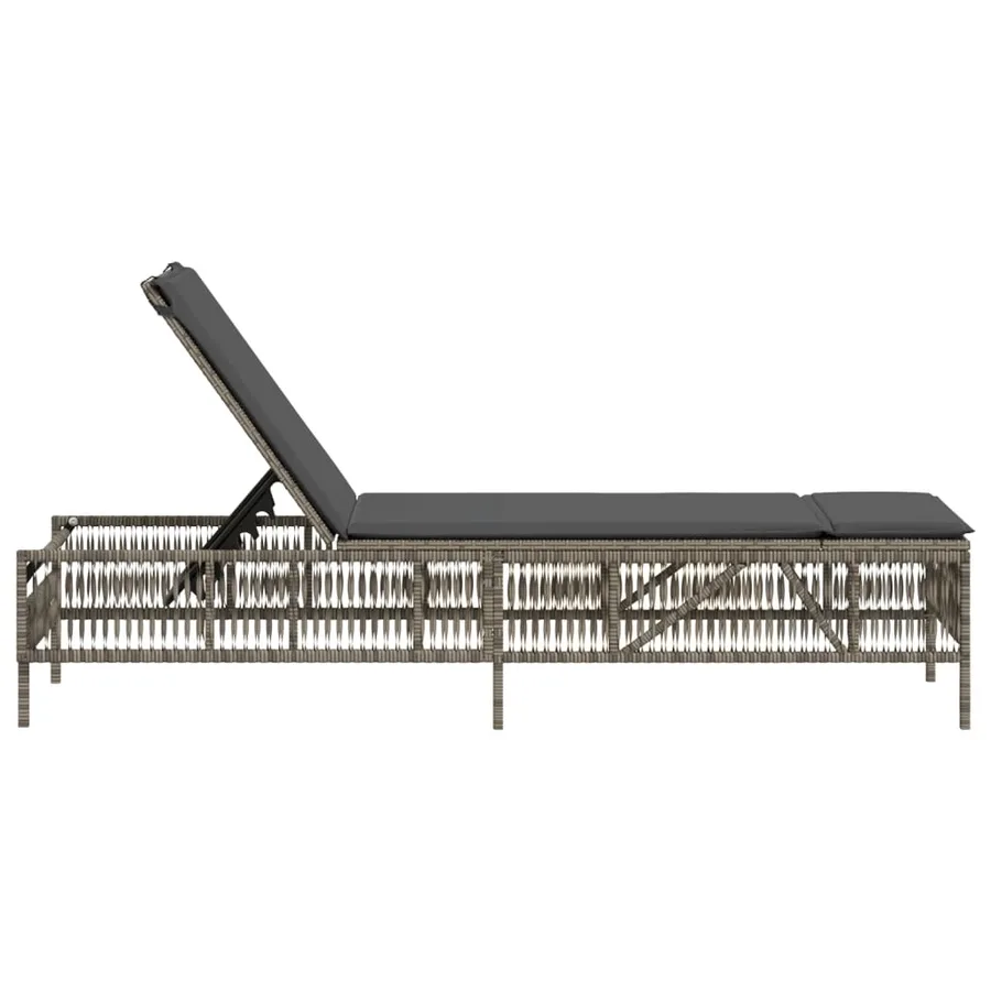 Chaise longue avec coussin gris résine tressée - 5