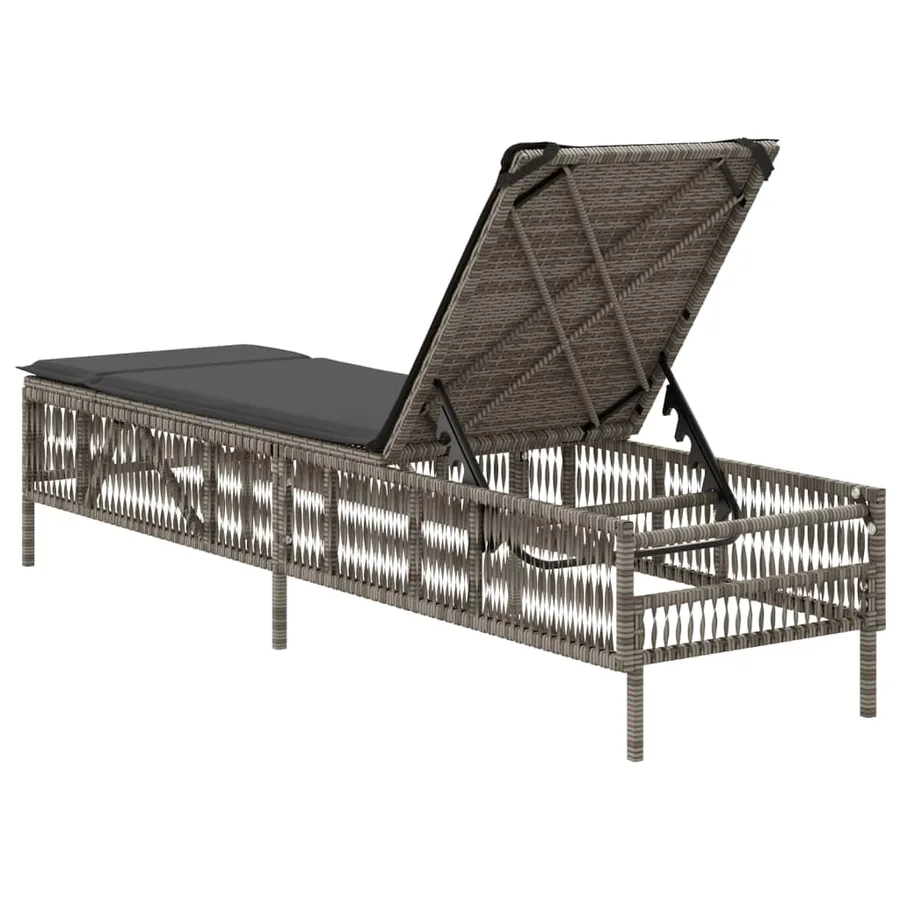 Chaise longue avec coussin gris résine tressée - 6