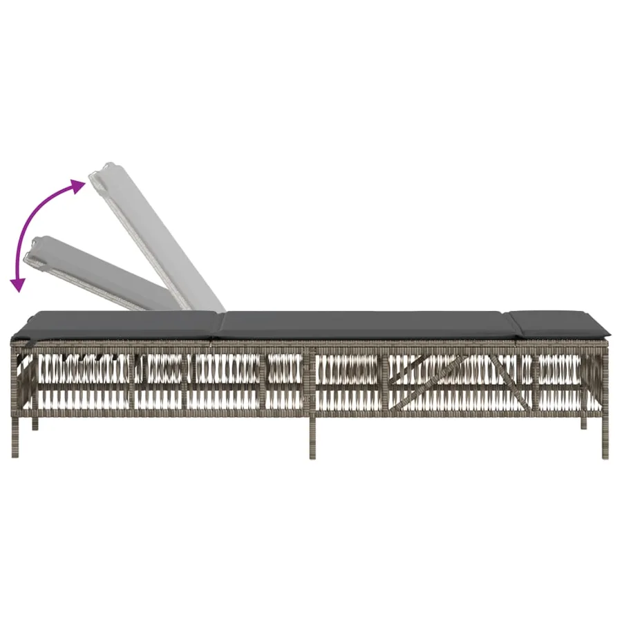 Chaise longue avec coussin gris résine tressée - 7