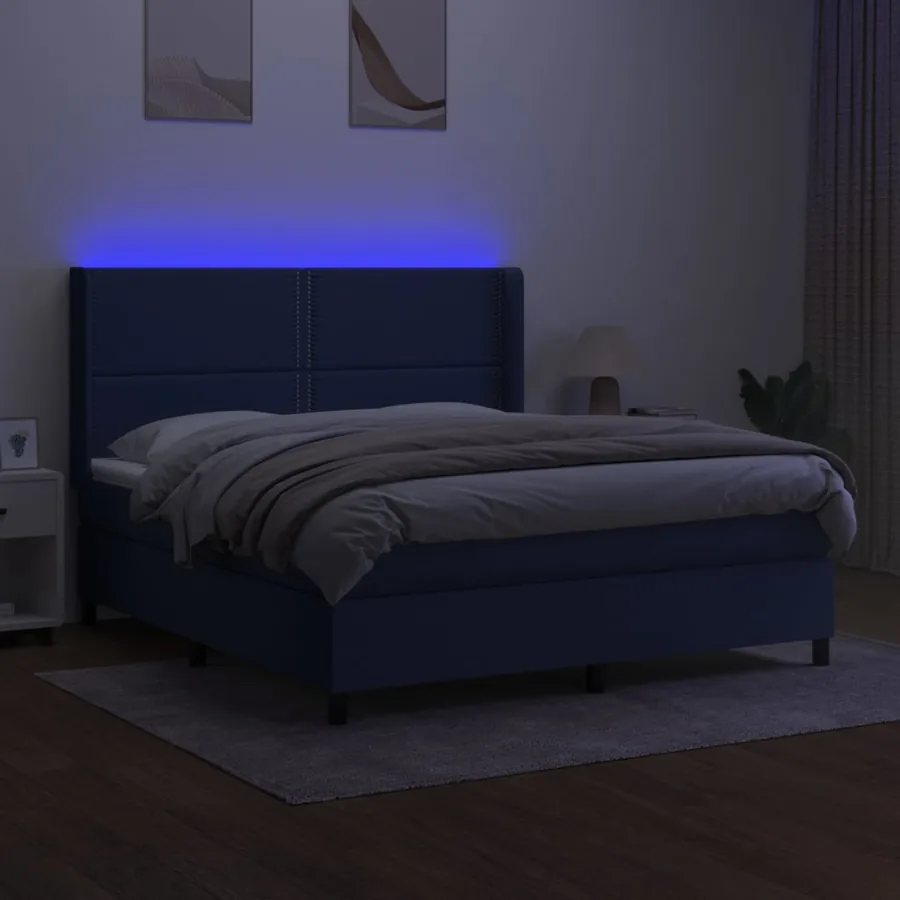 Sommier à lattes de lit matelas LED Bleu 180x200 cm Tissu - 3