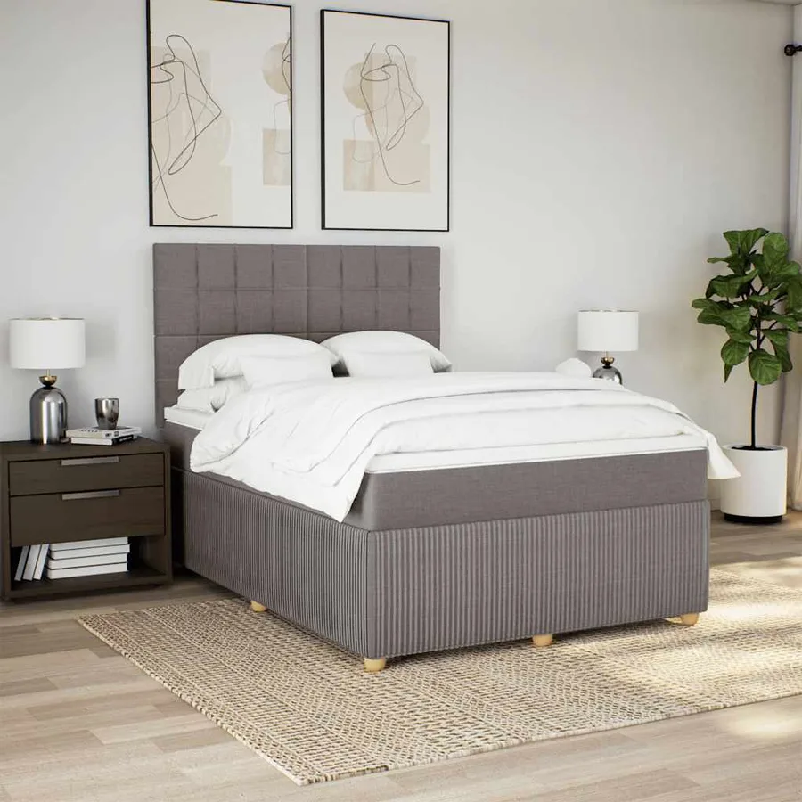 Sommier à lattes de lit avec matelas Taupe 140x190 cm Tissu - 3
