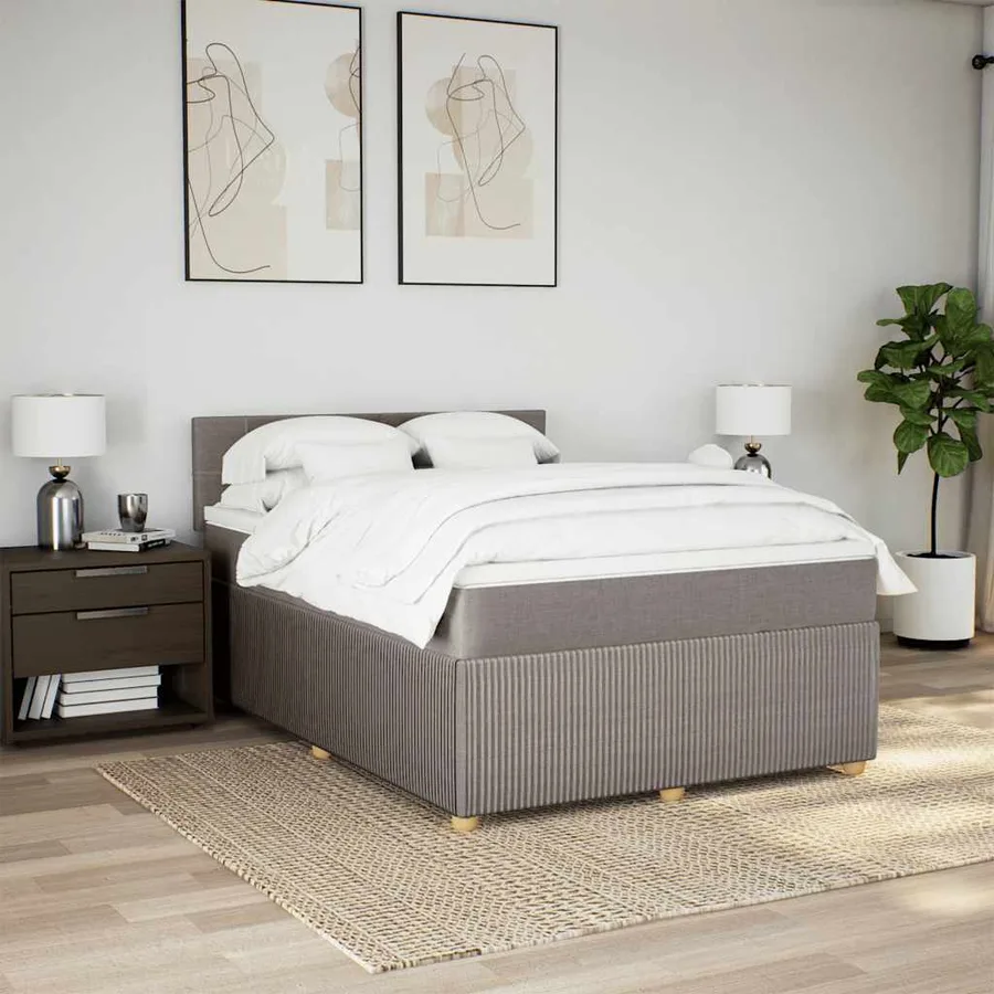 Sommier à lattes de lit avec matelas Taupe 140x190 cm Tissu - 4