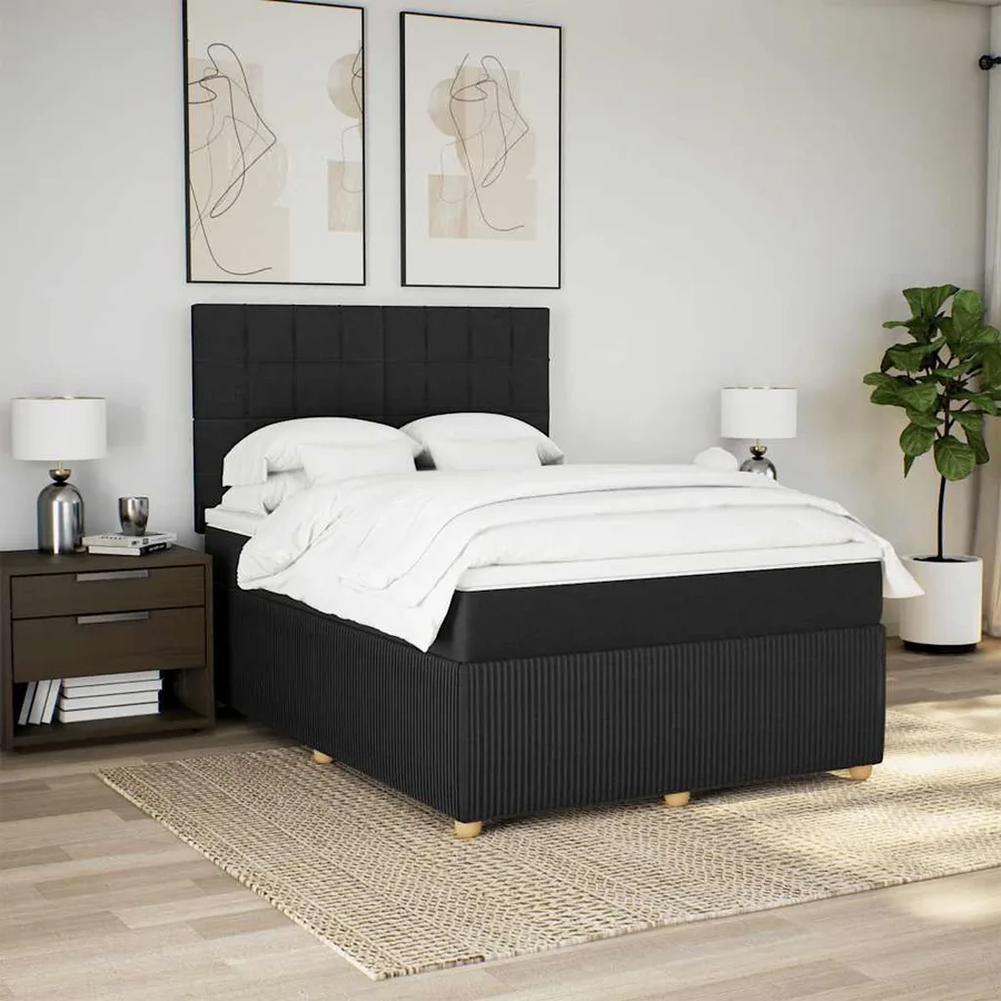 Sommier à lattes de lit avec matelas Noir 140x190 cm Tissu - 4