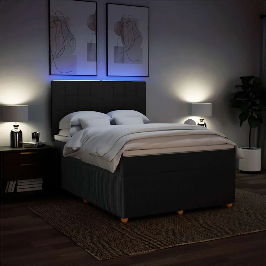 Sommier à lattes de lit avec matelas Noir 140x190 cm Tissu - 5