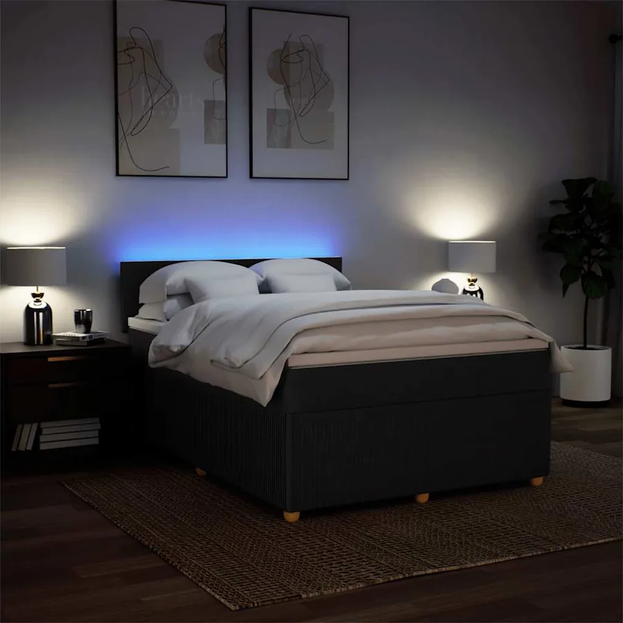Sommier à lattes de lit avec matelas Noir 140x200 cm Tissu - 5