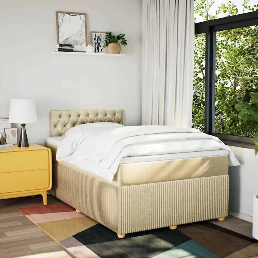 Sommier à lattes de lit avec matelas Crème 120x200 cm Tissu - 3