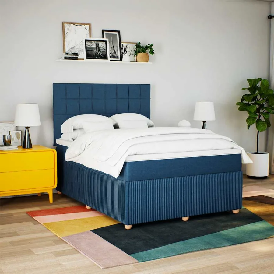 Sommier à lattes de lit avec matelas Bleu 140x190 cm Tissu - 3