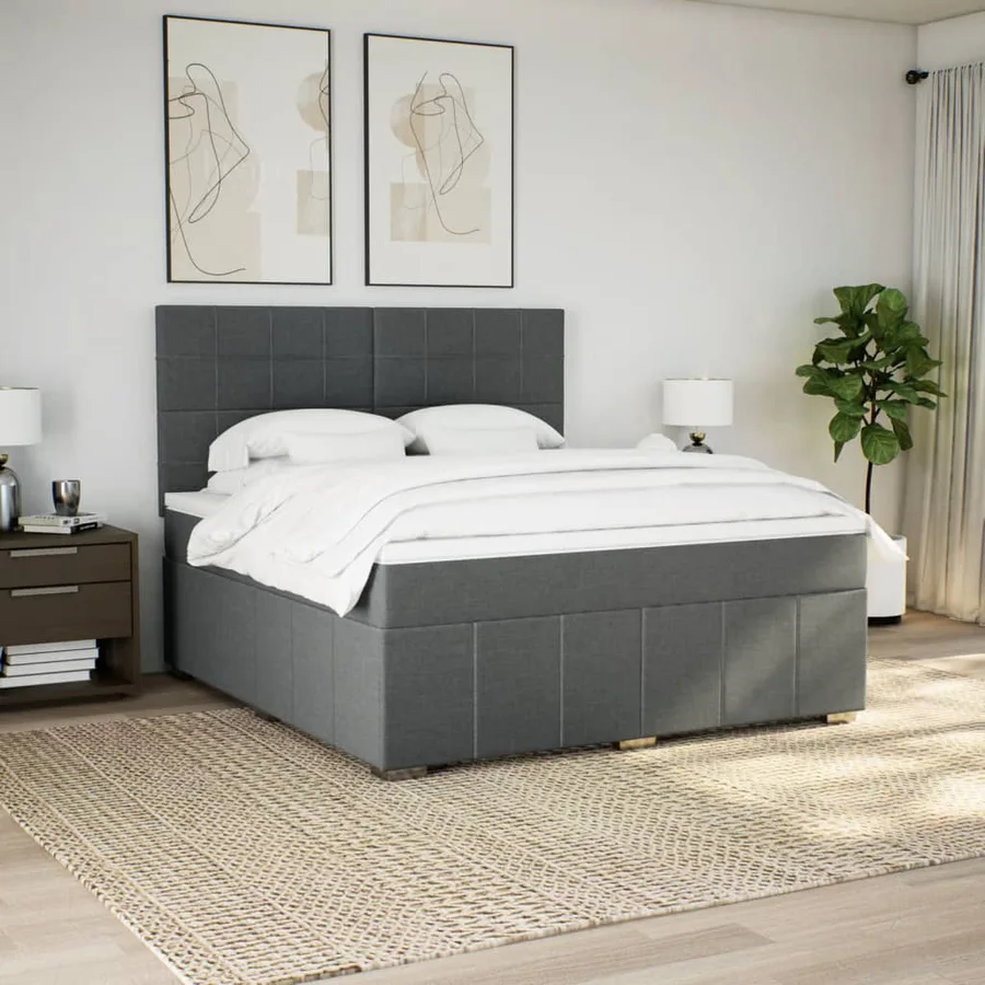 Sommier à lattes de lit avec matelas Gris foncé 180x200cm Tissu - 5