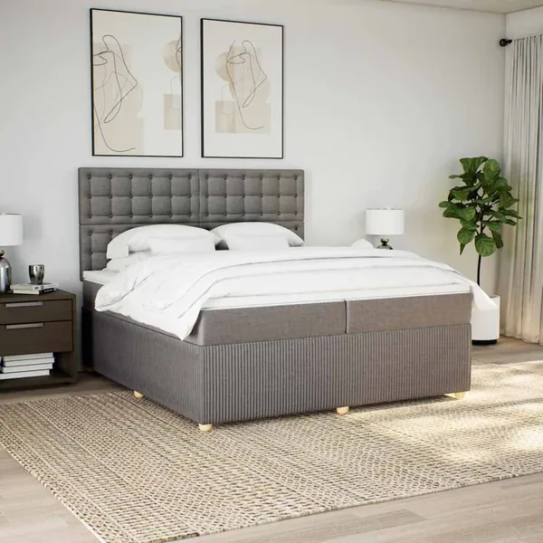 Sommier à lattes de lit avec matelas Taupe 200x200 cm Tissu