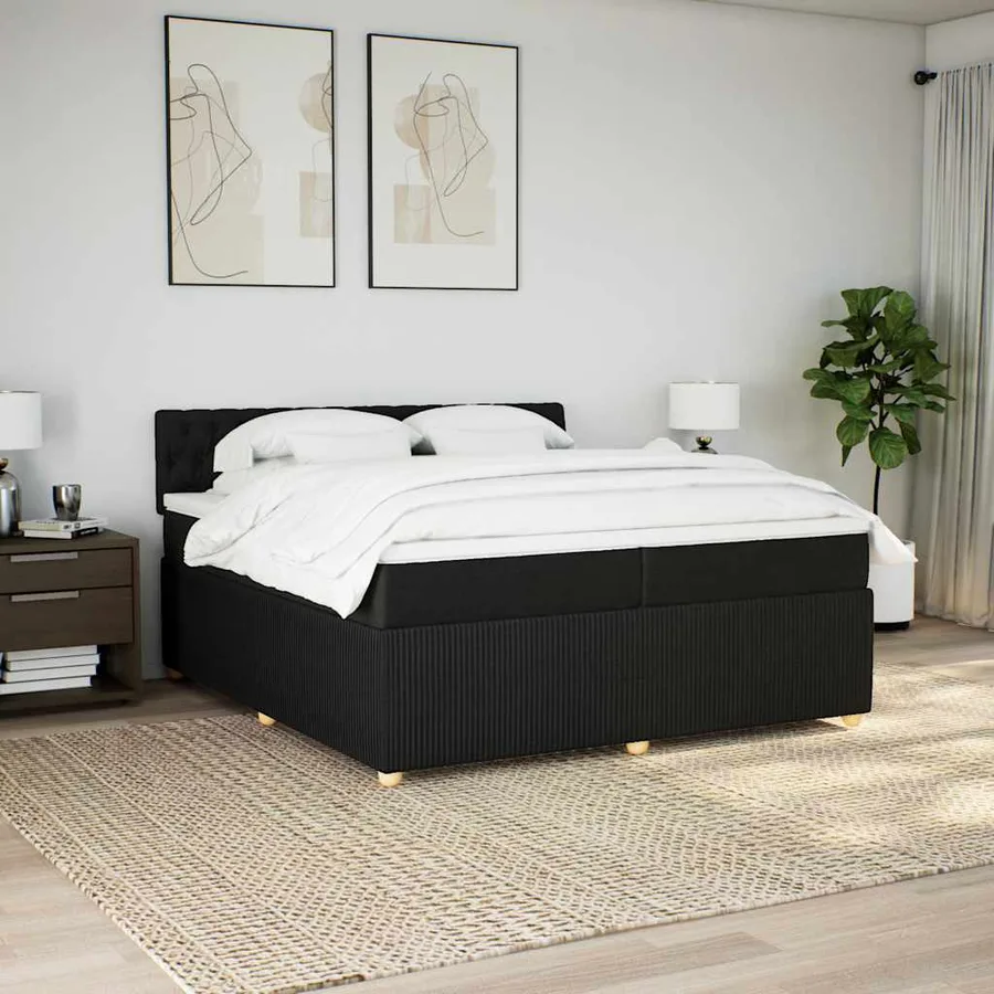 Sommier à lattes de lit avec matelas Noir 200x200 cm Tissu - 3
