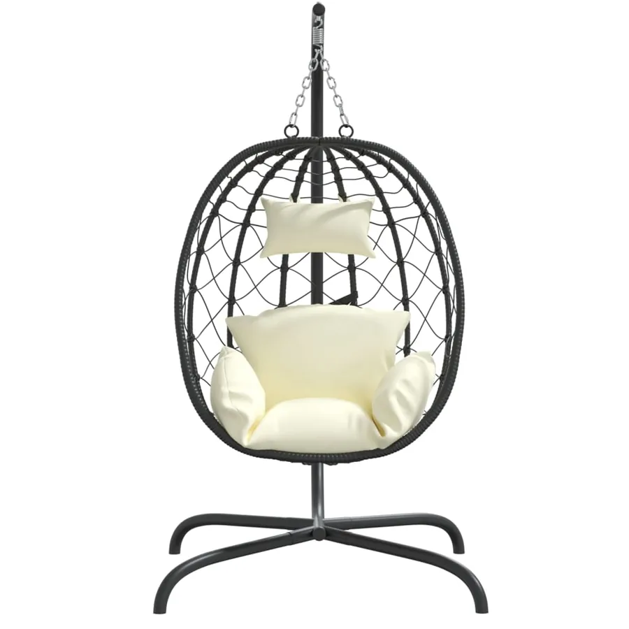 Fauteuil suspendu avec coussin en polyrotin et acier blanc crème - 3