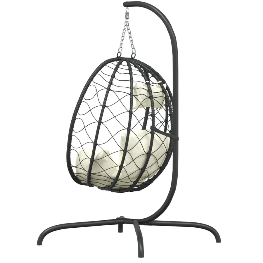 Fauteuil suspendu avec coussin en polyrotin et acier blanc crème - 5