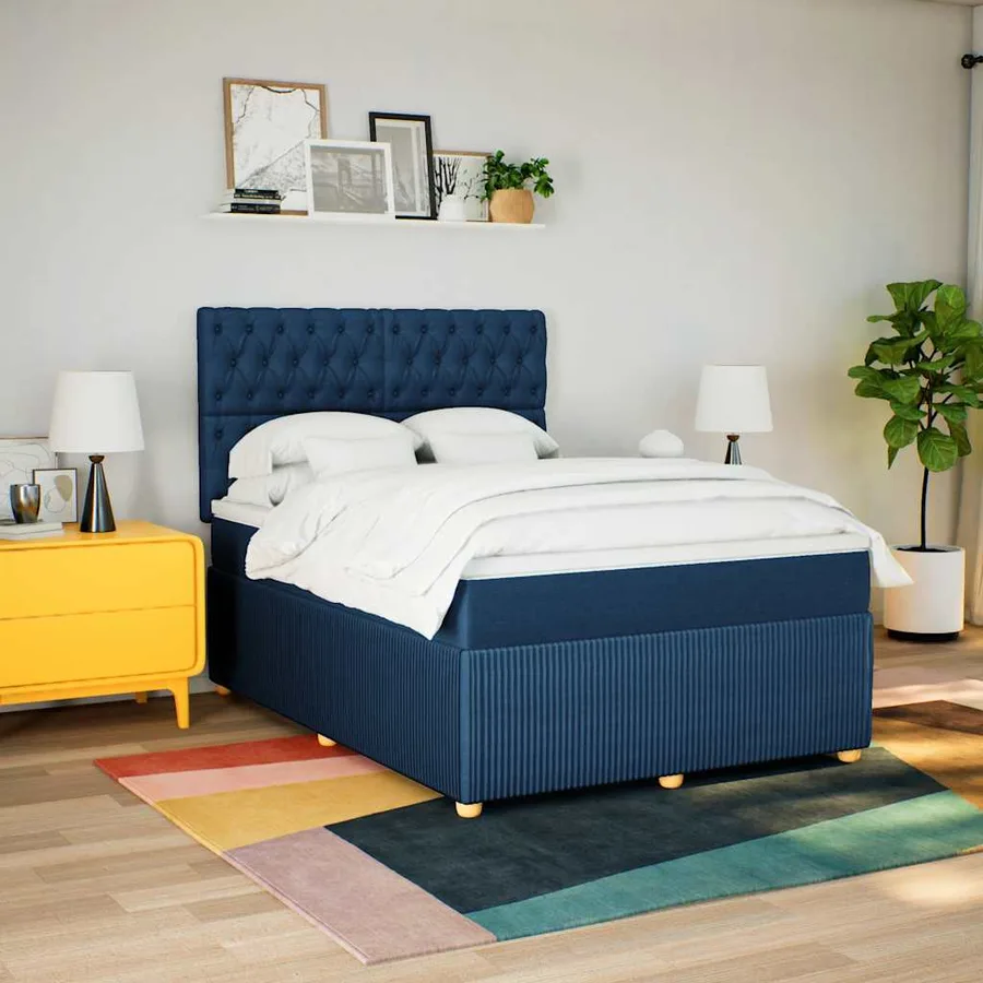 Sommier à lattes de lit avec matelas Bleu 160x200 cm Tissu - 5