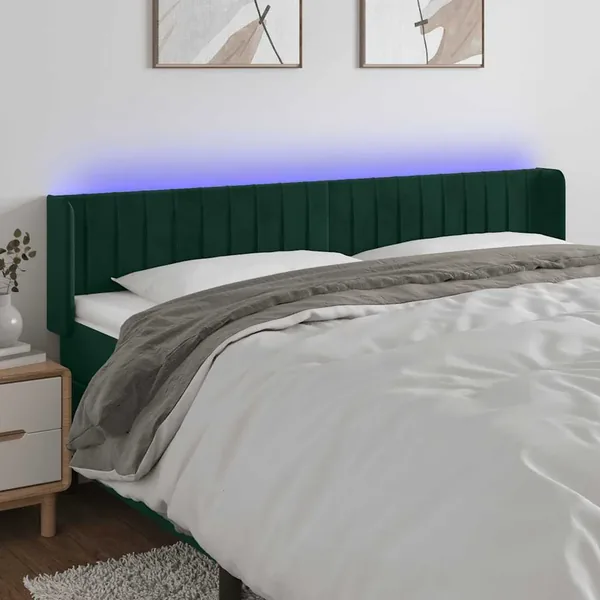 Tête de lit à LED Vert foncé 163x16x78/88 cm Velours