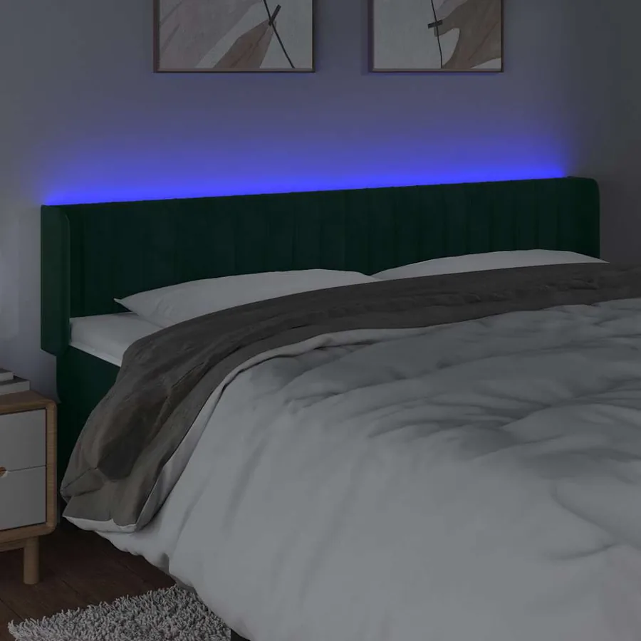 Tête de lit à LED Vert foncé 163x16x78/88 cm Velours - 4