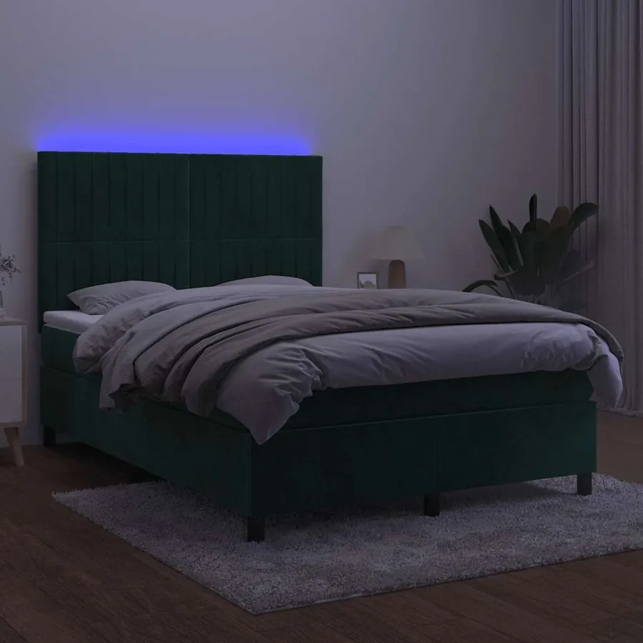 Sommier à lattes de lit matelas et LED Vert foncé 140x200 cm - 4