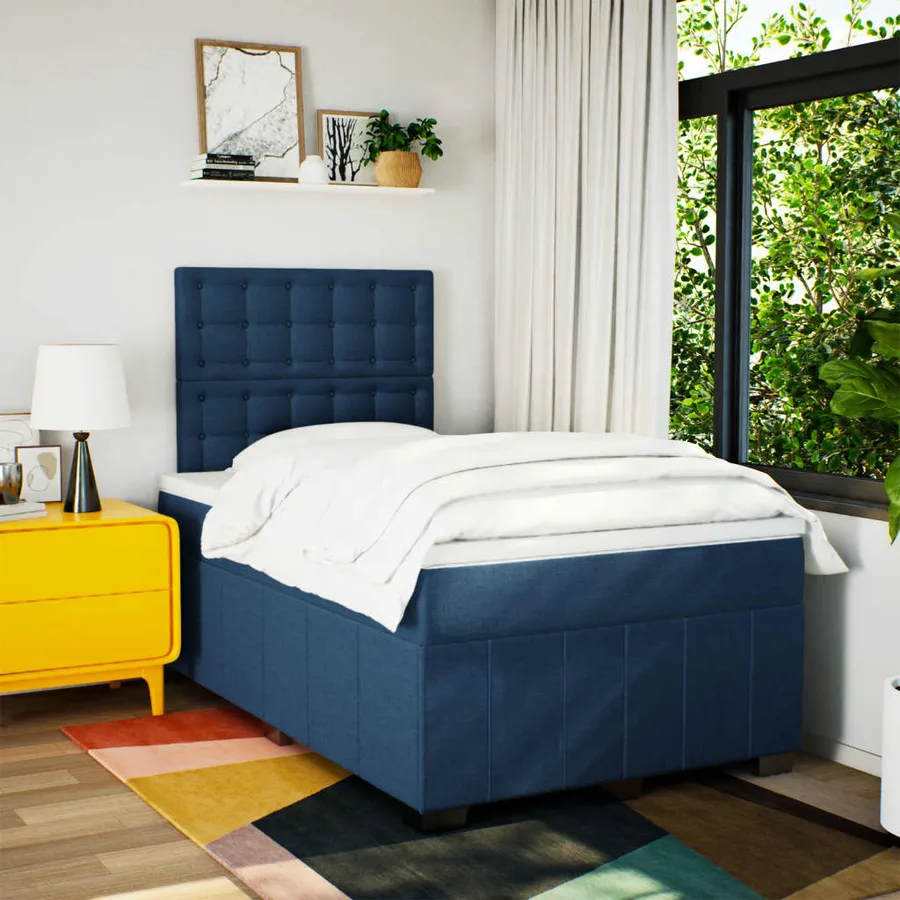 Sommier à lattes de lit avec matelas Bleu 120x200 cm Tissu - 3