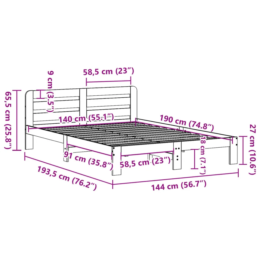 Cadre de lit sans matelas cire marron 140x190cm bois pin massif - 9