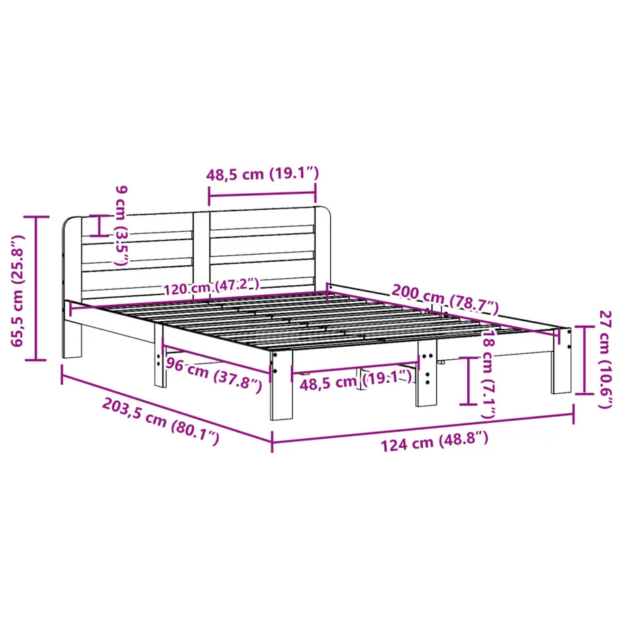 Cadre de lit sans matelas 120x200 cm bois de pin massif - 9
