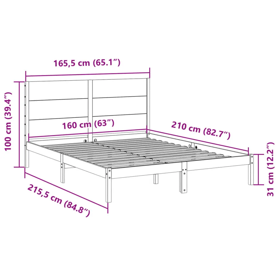 Cadre de lit extra long sans matelas 160x210 cm bois massif - 9