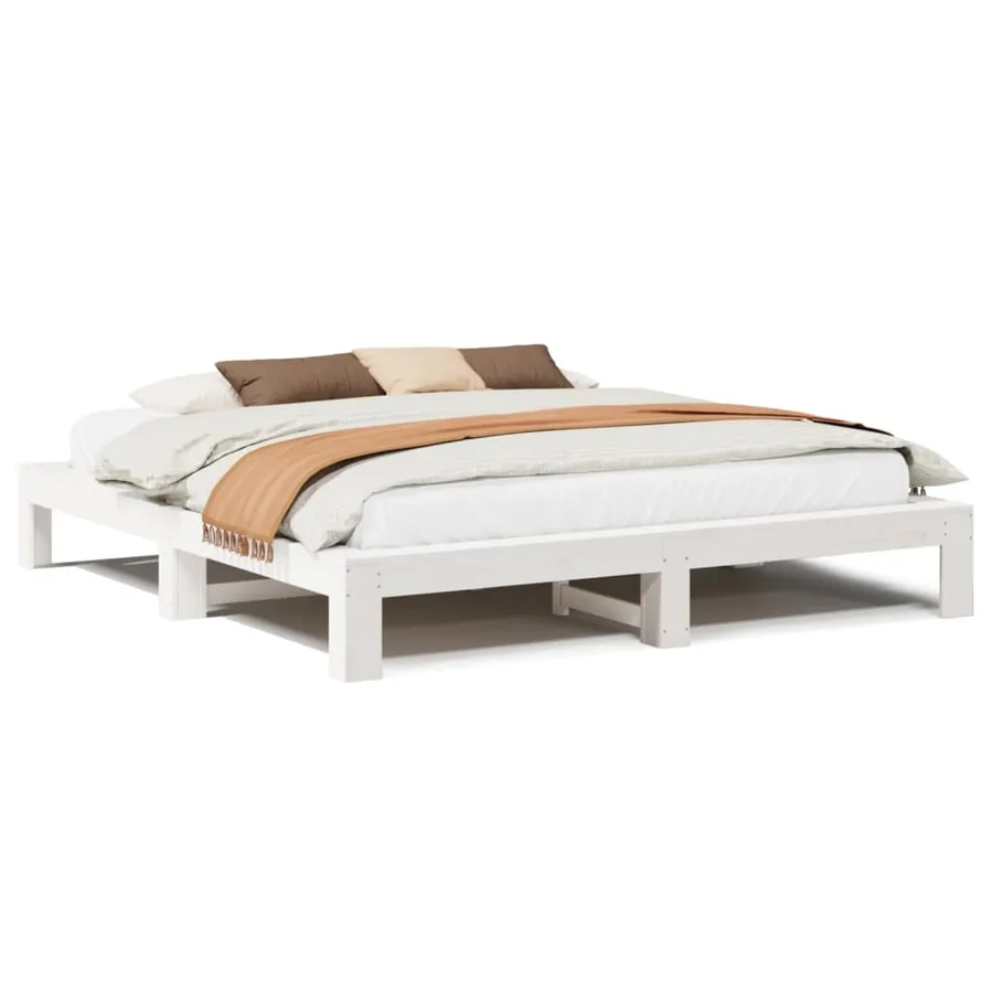 Cadre de lit sans matelas blanc 180x200 cm bois massif de pin - 2