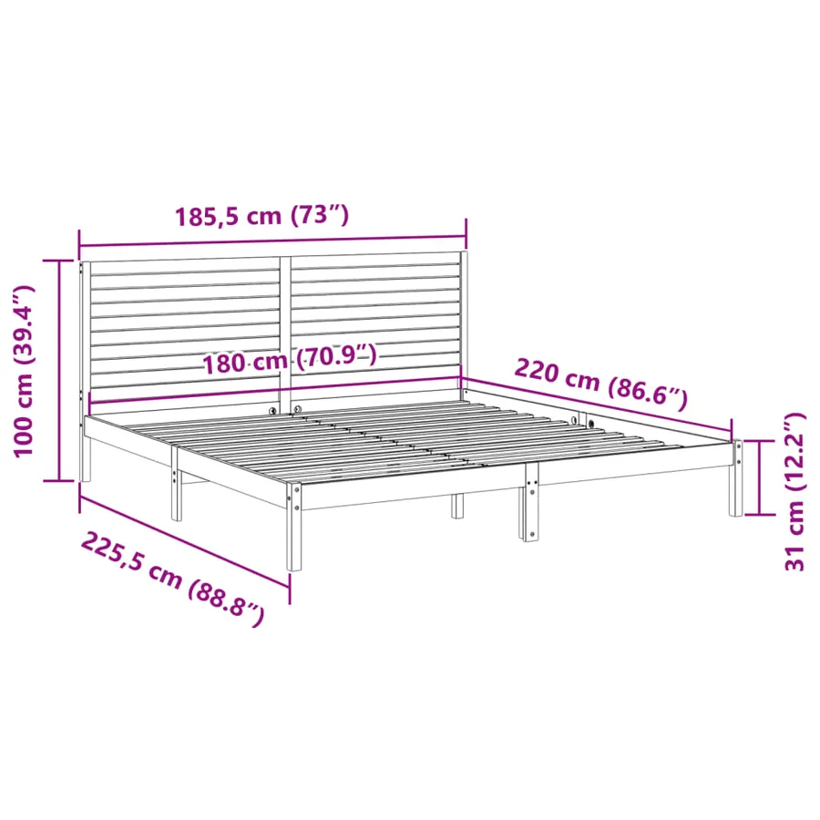 Cadre de lit extra long sans matelas 180x220 cm bois massif - 9
