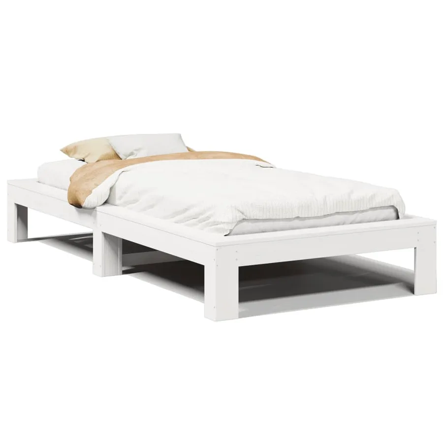 Cadre de lit sans matelas blanc 90x200 cm bois de pin massif - 2