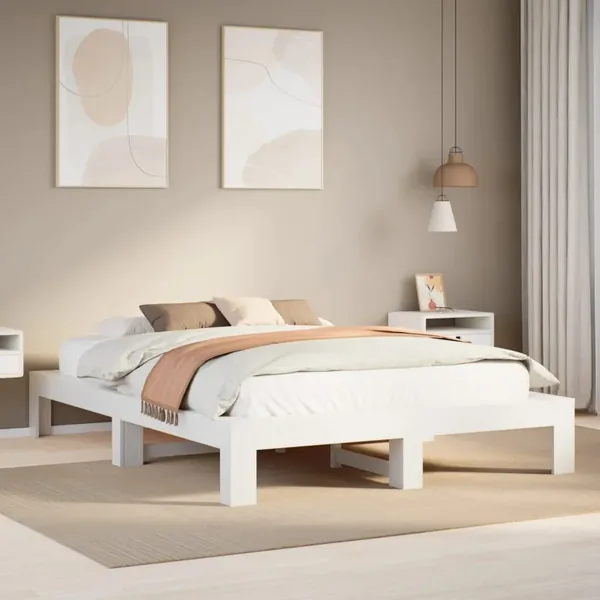 Cadre de lit sans matelas blanc 140x200 cm bois de pin massif