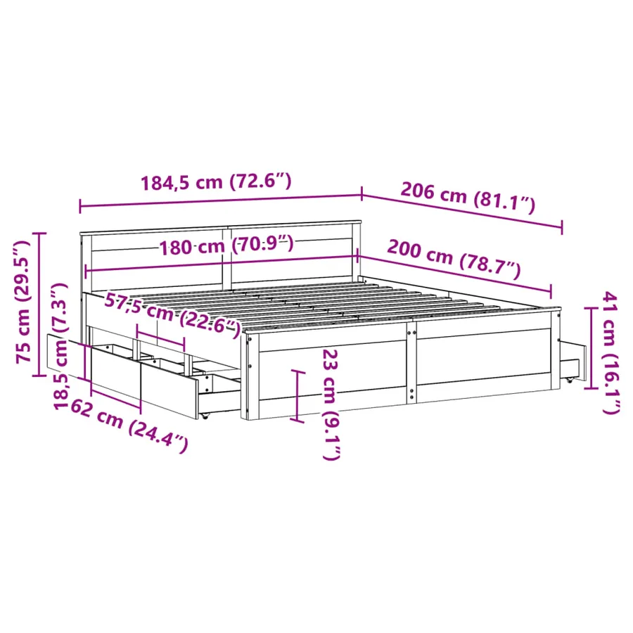 Cadre de lit sans matelas avec tête de lit 180x200 cm bois pin - 13