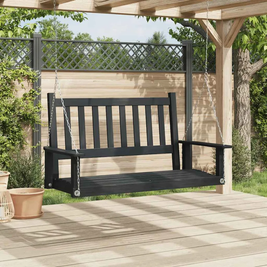 Banc de balançoire de jardin chaînes en métal bois massif sapin - 3