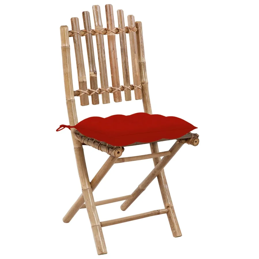 Chaises pliables de jardin lot de 2 avec coussins Bambou - 3