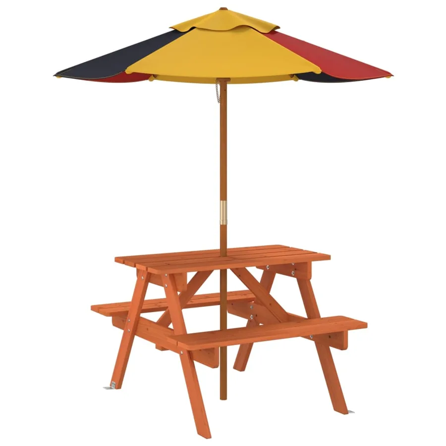 Table de pique-nique pour 4 enfants avec parasol bois de sapin - 5