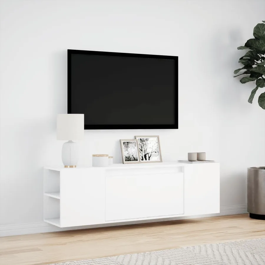 Meuble TV mural avec lumières LED blanc 135x31x39,5 cm - 4
