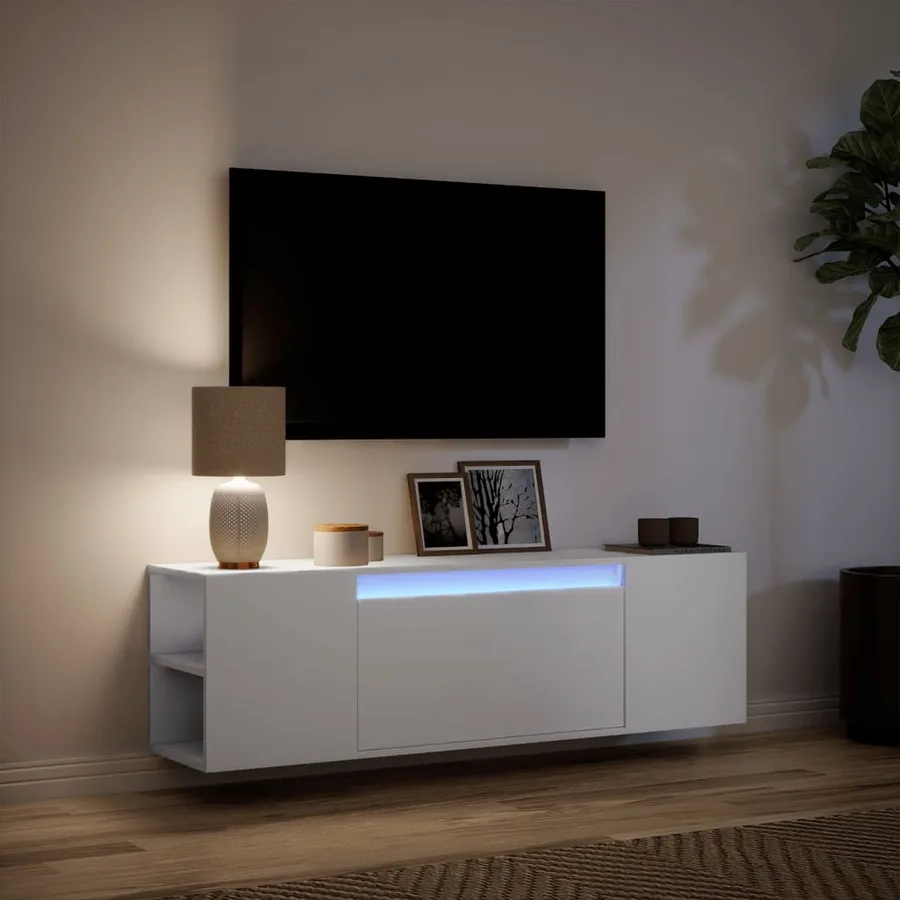 Meuble TV mural avec lumières LED blanc 135x31x39,5 cm - 5