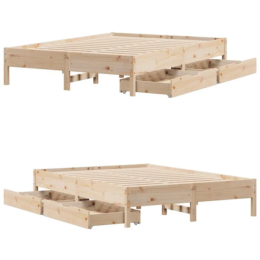 Cadre de lit sans matelas 135x190 cm bois de pin massif - 9