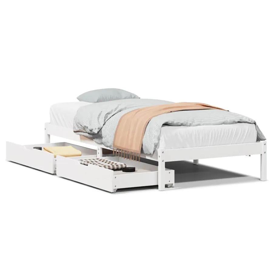 Cadre de lit sans matelas blanc 75x190 cm bois de pin massif - 2