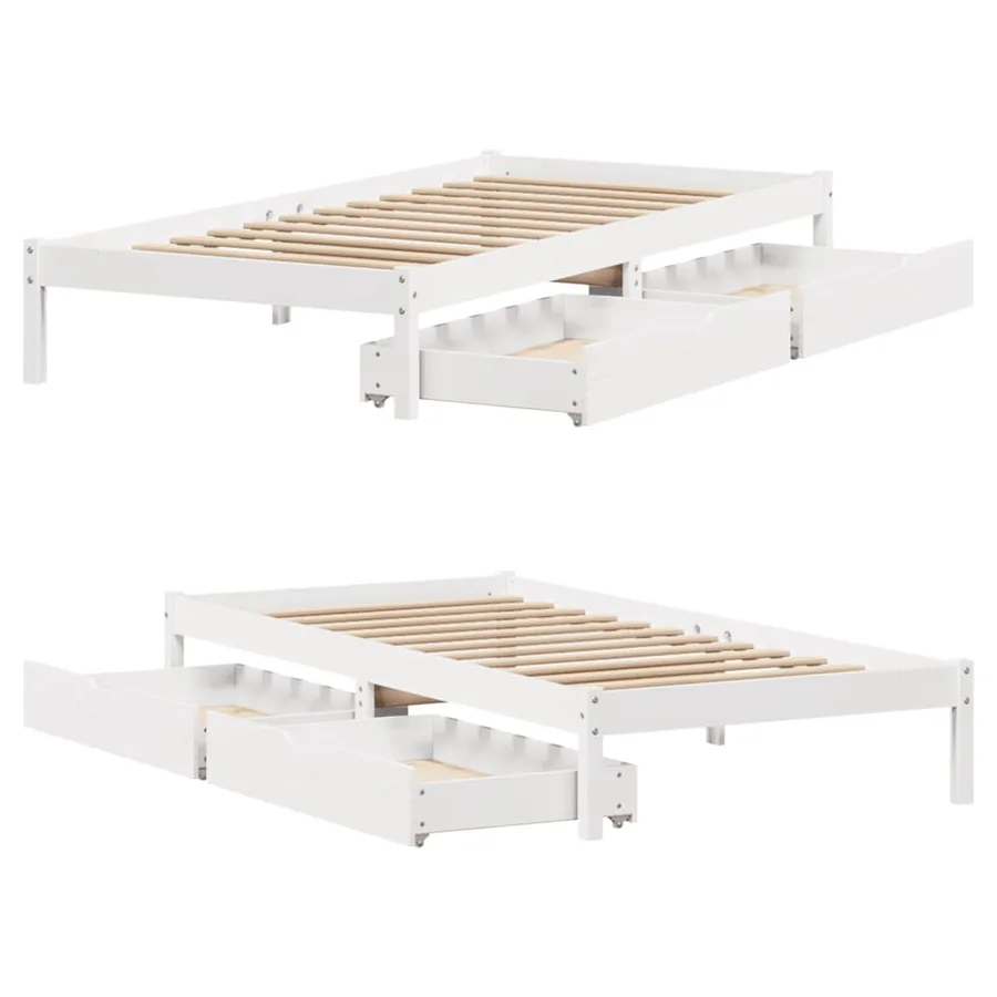 Cadre de lit sans matelas blanc 75x190 cm bois de pin massif - 9