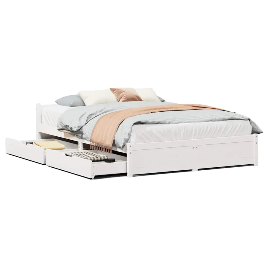 Cadre de lit sans matelas blanc 140x190 cm bois de pin massif - 2