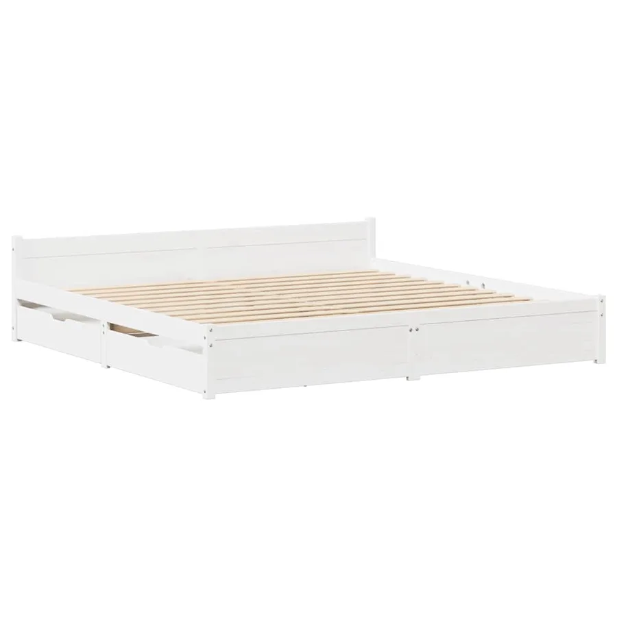 Cadre de lit sans matelas blanc 140x190 cm bois de pin massif - 3
