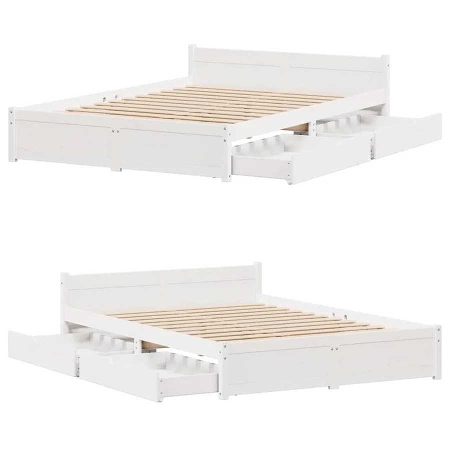 Cadre de lit sans matelas blanc 140x190 cm bois de pin massif - 9