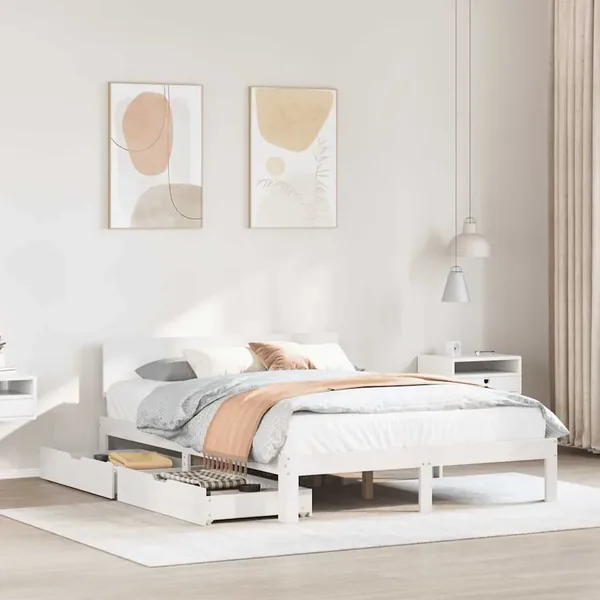 Cadre de lit avec tiroirs sans matelas blanc 140x200 cm